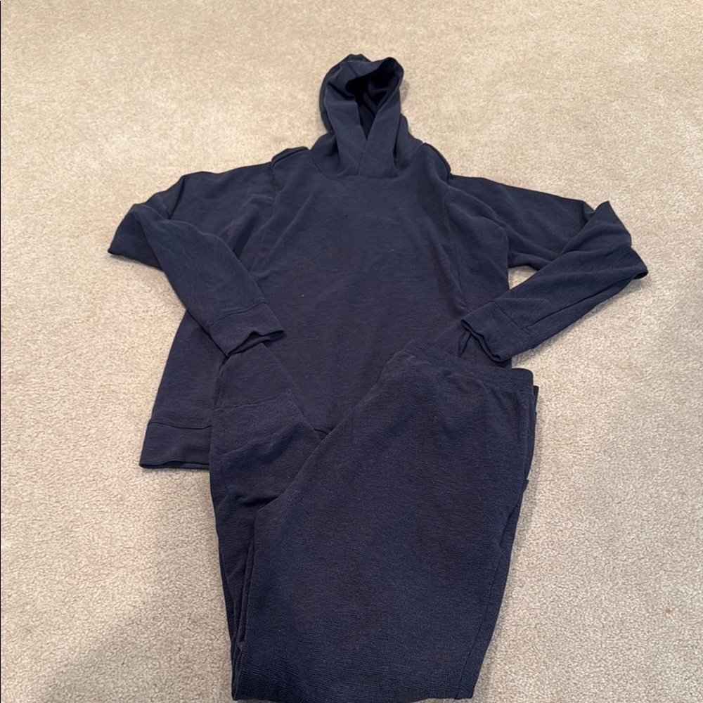 Tommy John Cozy Navy Blue waffle Hoodie and Sweatpants Set